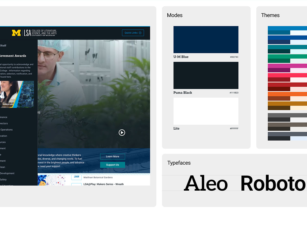 Sample elements of the planned refresh, which include a screenshot of a home page, color, and type examples.